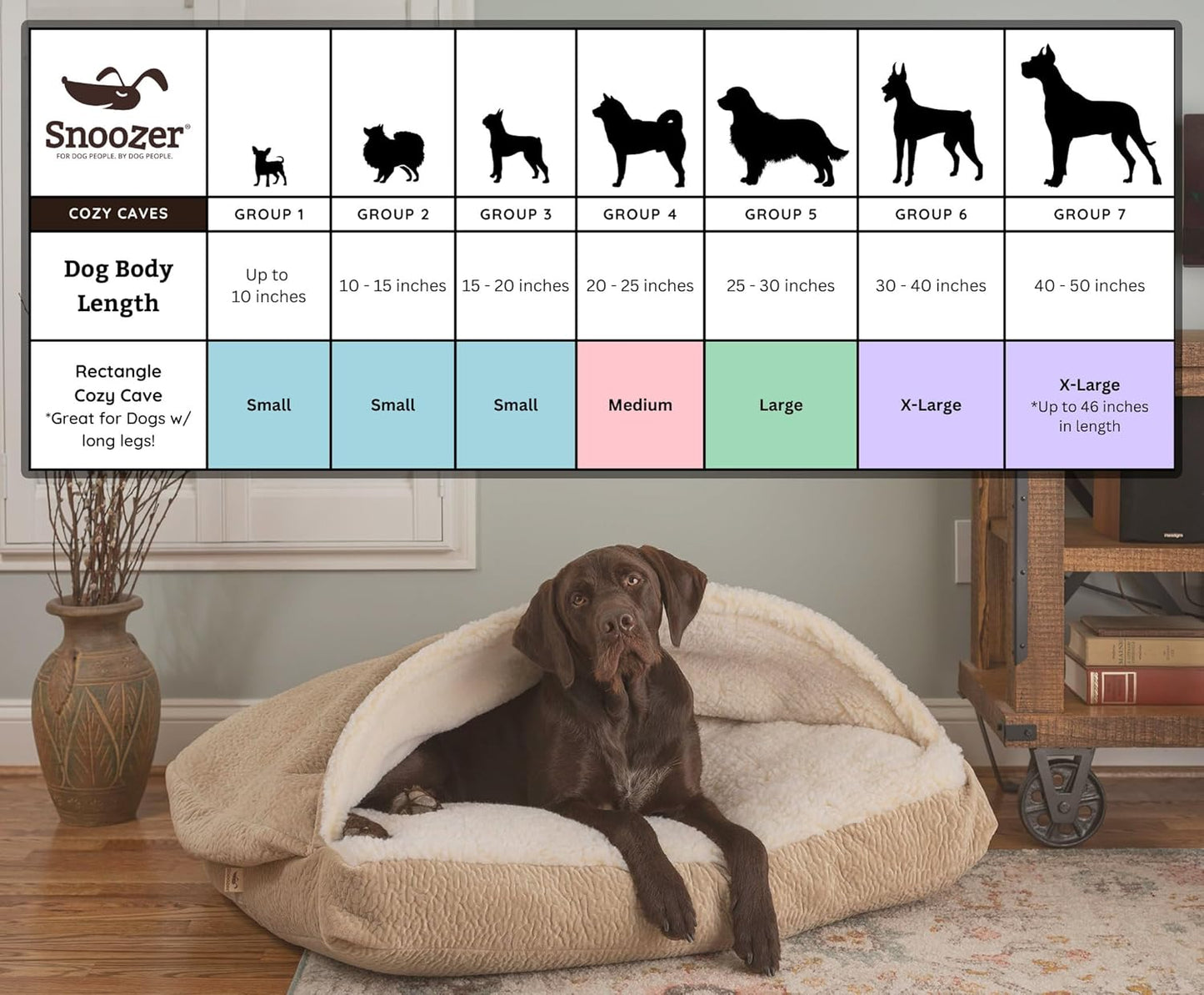 Snoozer Rectangle Cozy Cave Dog Bed - Indoor Dog Bed with Cover Cave, Covered Calming Burrow for Small & Medium Sized Pets with Blanket Attached, Enclosed, Washable - Medium, Khaki - Pet Explorer