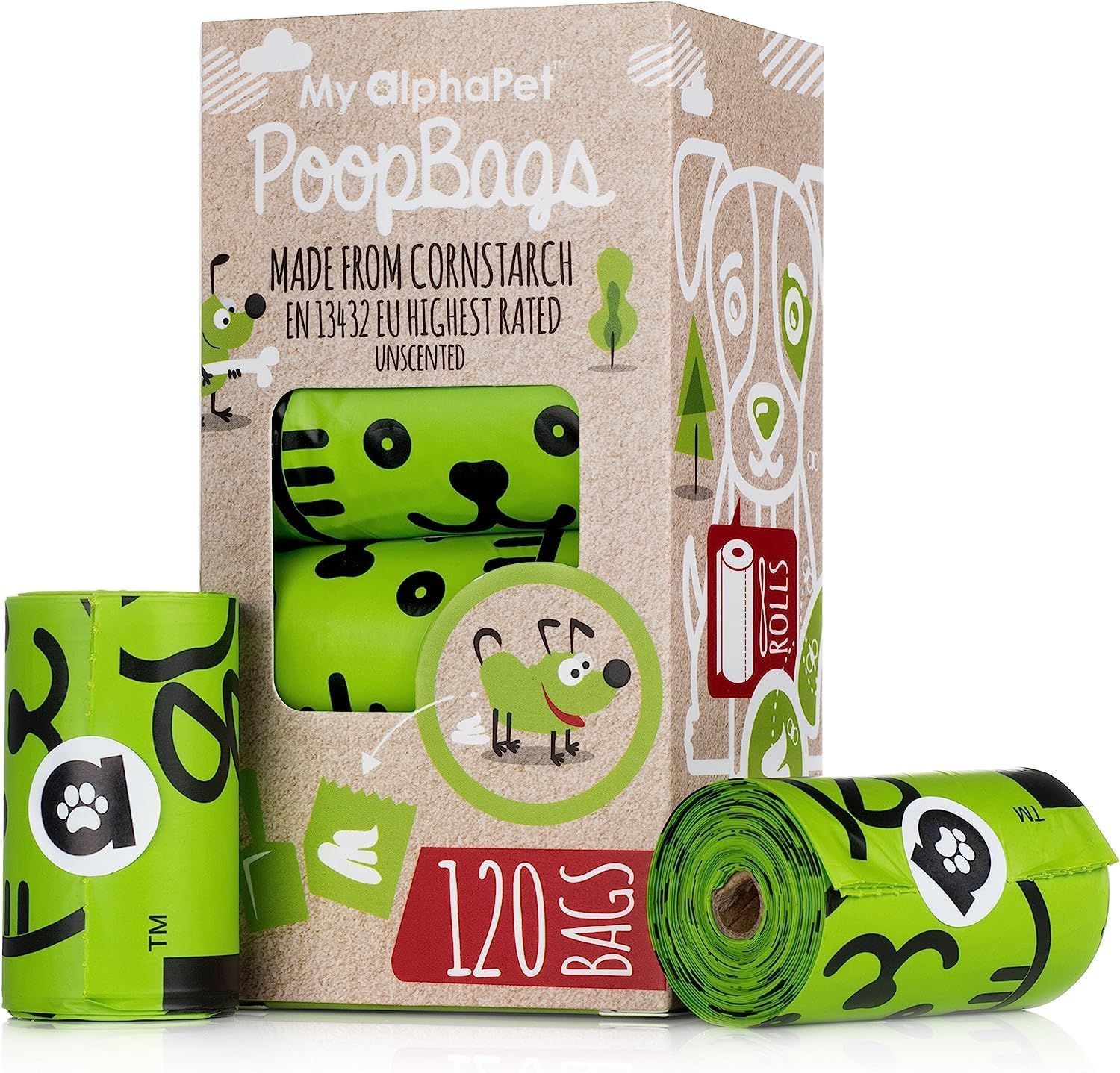 Compostable Dog Poop Bags, Cornstarch Eco-Friendly, HOME COMPOST NF T 51-800, 120 Count, Large Size Bag 9x13 Inches, 8 Unscented Refill Rolls, Leak-proof, Plantbased, GM-Free Corn - Pet Explorer