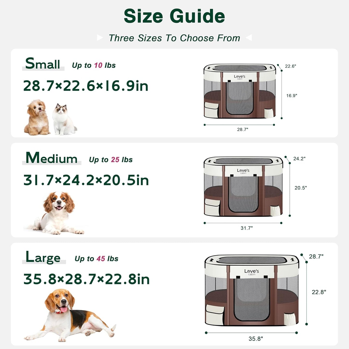 Love's cabin Pet Puppy Dog Playpen, Small Dog Tent Crates Cage Indoor/Outdoor, Portable Exercise Playpen for Cat, Foldable Pop Up Dog Kennel Playpen with Carring Case (S, Brown) - Pet Explorer