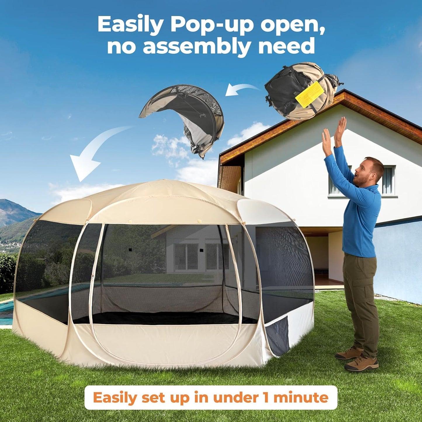 EighteenTek XXLarge Popup Portable Dog Houses, 10'x4.8'H Assembly-Free Gazebo-Style Dog Cot Cat Playpen Screen Pet Tent Sun Shade Shelter Dog Bed with Canopy for Outdoor Anti-Bugs with Leakproof Floor - Pet Explorer