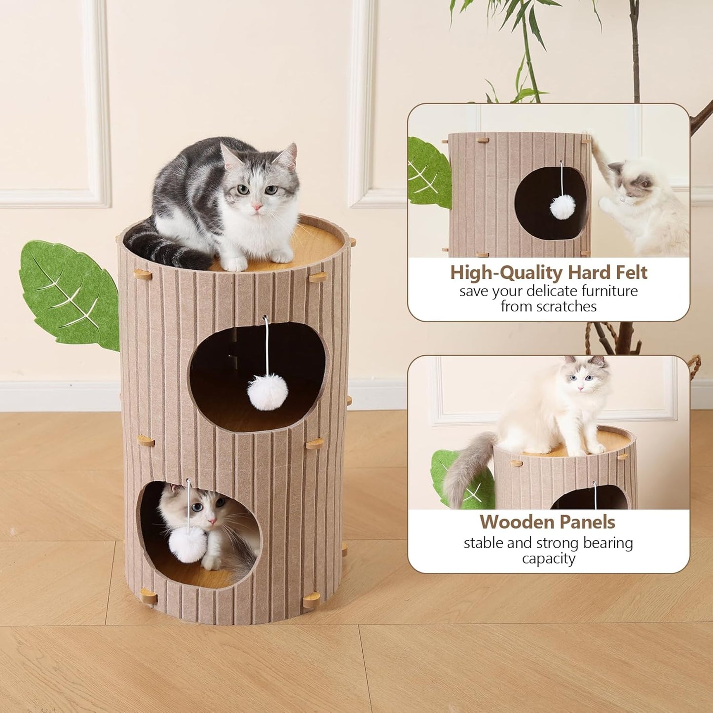 Cat House for Indoor Cats, 2-Storey Large Cat Bed Cave, Felt Covered Cats Tunnel Condo,23.6" - Pet Explorer