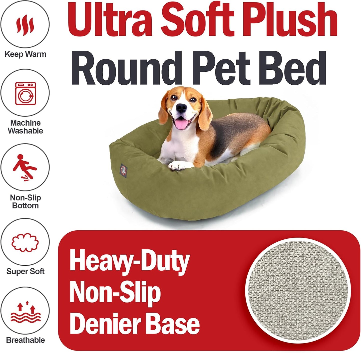 Majestic Pet 32 Inch Suede Shredded Memory Foam Mix Calming Medium Dog Bed Washable 32 x 23 x 7 (Inch) - Cozy Soft Round Donut Dog Bed with Spine for Head Support - Pet Bed Sage - Pet Explorer