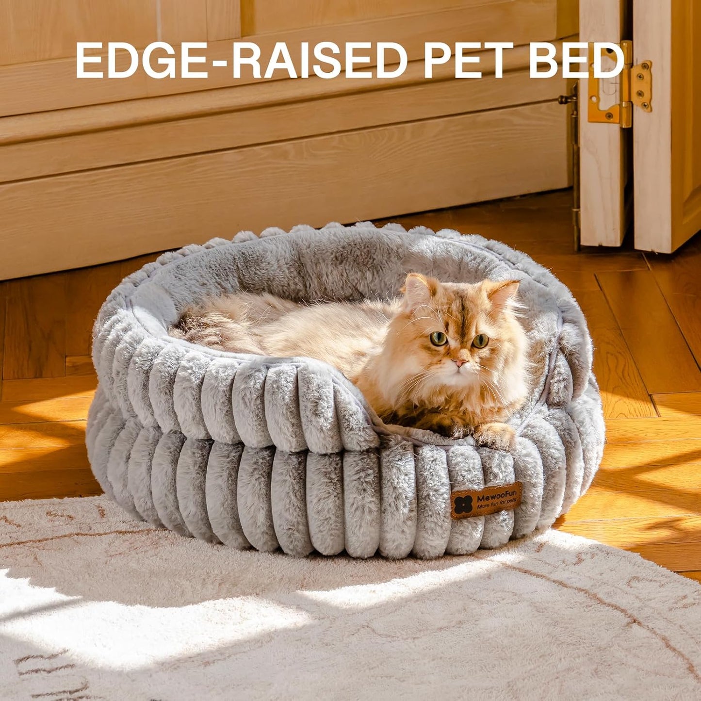 MEWOOFUN Cat Beds for Indoor Cats, Washable Dog Bed for Small Dogs, Round Pet Bed for Puppy and Kitten with Anti-Slip Bottom (Grey, 20"x20"x8") - Pet Explorer