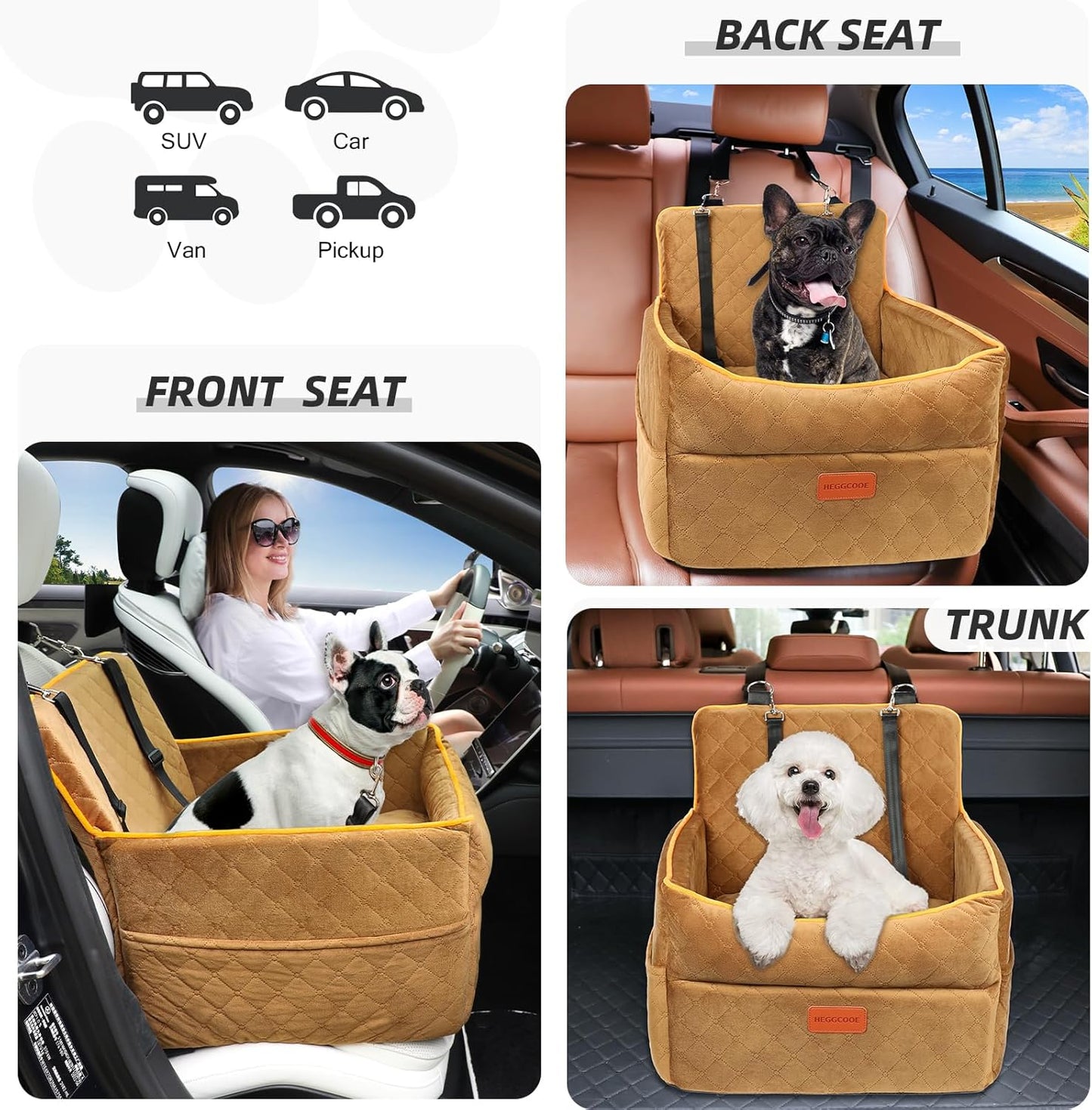 Dog Car Seat for Small Medium Dogs, Memory Foam Dog Booster Seats with Thick Cushion for Dogs Under 35lbs, Detachable Washable Pet Car Seat Travel Bed with Storage Pockets,2 Safety Belt - Pet Explorer