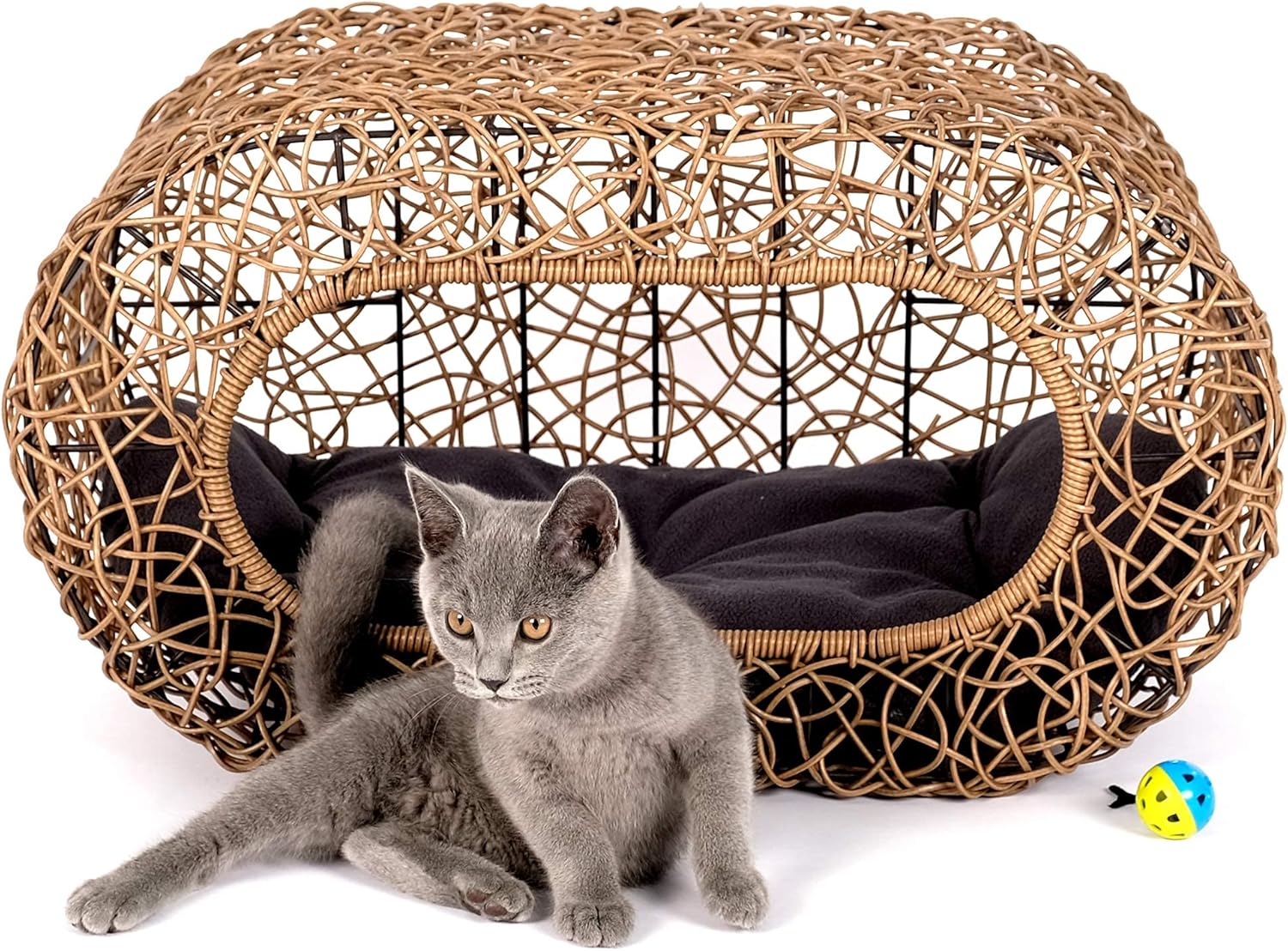 Fun Stackable Cat Condo for Indoor Cats - Interactive Play Faux Rattan Cat House for Indoor Cats Kitty, Pet Friendly Top/Side House Entry, Cat Bed Enclosed - Pet Explorer