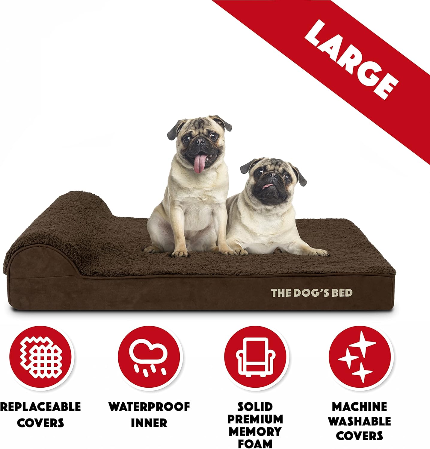 The Dog’s Bed Orthopedic Headrest Dog Bed Large Brown 40x25, Memory Foam, Pain Relief for Arthritis, Hip & Elbow Dysplasia, Post Surgery, Lameness, Veterinary Approved, Waterproof Washable Cover - Pet Explorer