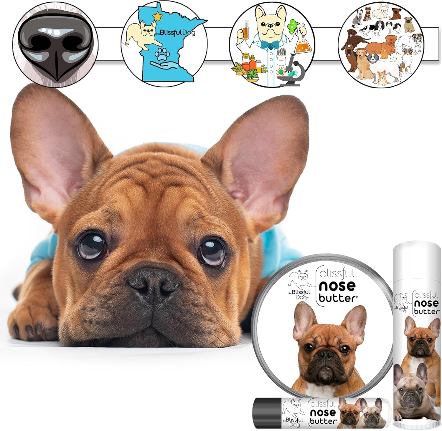 The Blissful Dog Black Masked Fawn French Bulldog Unscented Nose Butter, 0.50-Ounce - Pet Explorer