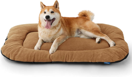 Bedsure Washable Dog Crate Pad for Large Dogs, Anti-Slip Puppy Kennel Dog Bed for Crate - Ultra Soft Fleece Flat Thin Pet Mat (Not Chew Proof), Brown 35"x22" - Pet Explorer