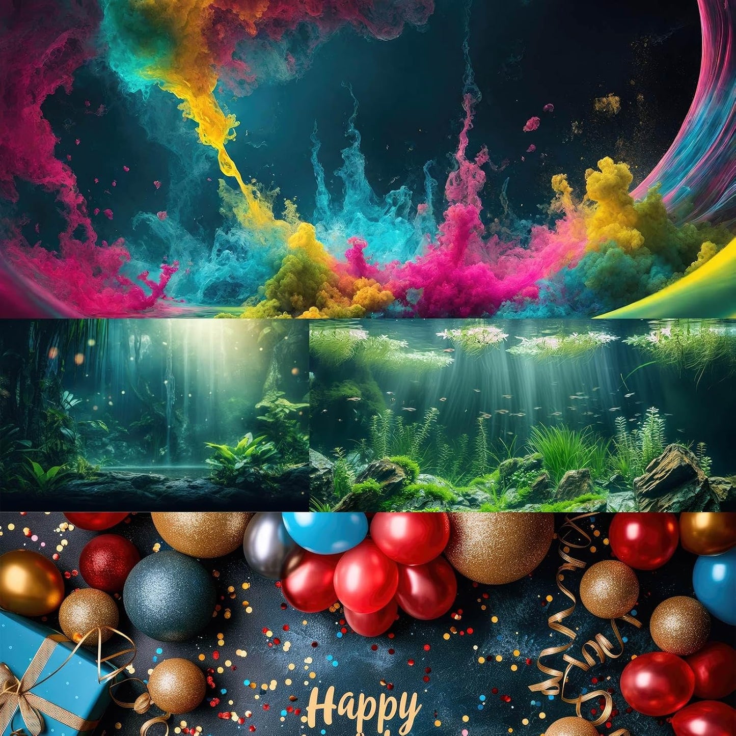 Mushrooms Aquarium Background Fantasy Bright Flowers Butterflies Fish Tank Backdrop Decoration Poster Trippy Wonderland Landscape with Giant Mystical Mushrooms Terrarium Background Decor 36x24in - Pet Explorer