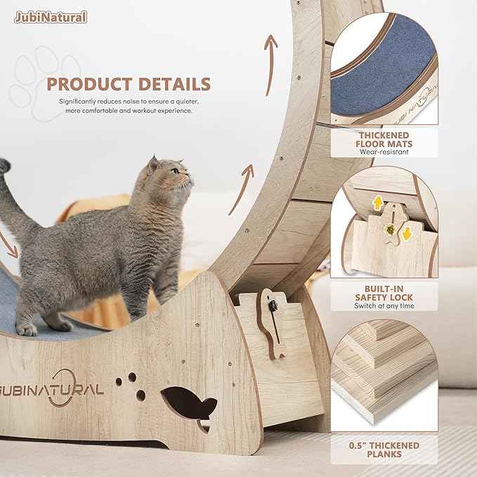 Cat Exercise Wheel, 35.9" Cat Running Wheel for Indoor Cats with Quiet Carpeted Runway, Cats Treadmill Wheels with Locking Mechanism, Cat's Weight Loss and Health