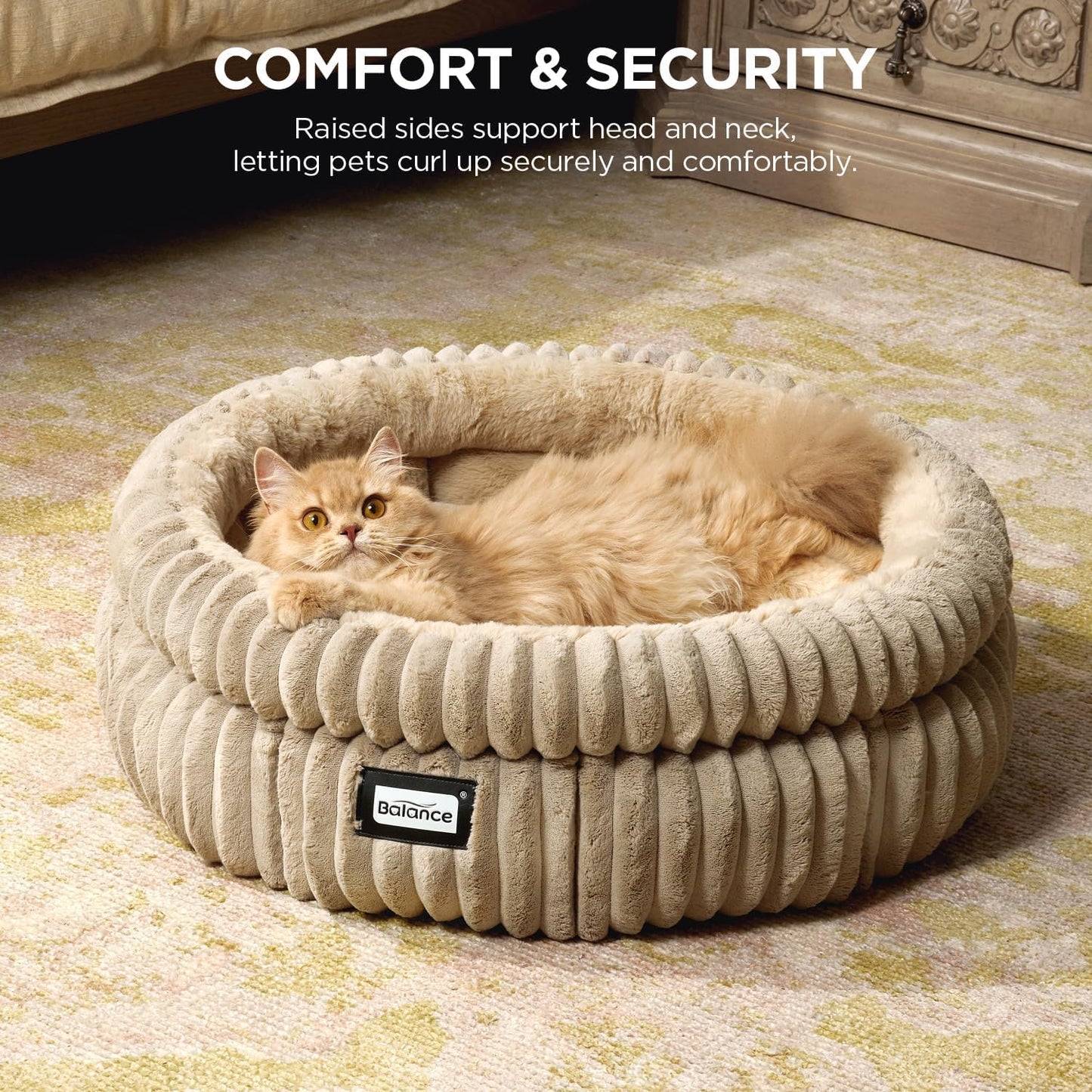 BALANCE Cat Bed Kitten Bed, Washable Round Cat Beds for Indoor Cats,Super Soft Plush Faux Fur Pet Bed for Puppy and Kitten with Anti-Slip Bottom - Pet Explorer