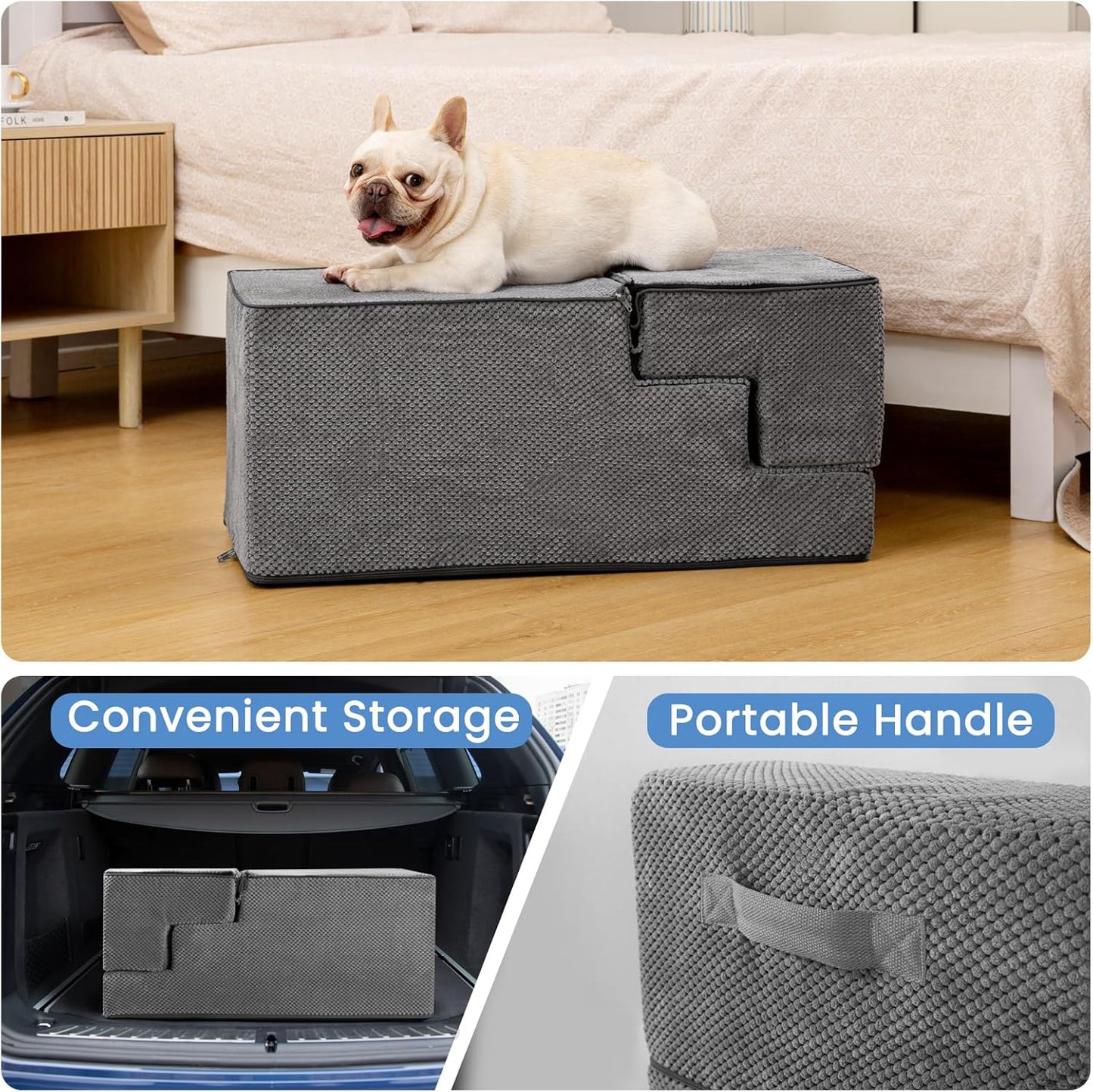 Dog Stairs for High Bed 22.6" H,5-Step Dog Steps for Small Dogs and Cats,Indoor Non-Slip Balanced Pet Stairs are Suitable for Puppy,Older Cat,Grey - Pet Explorer