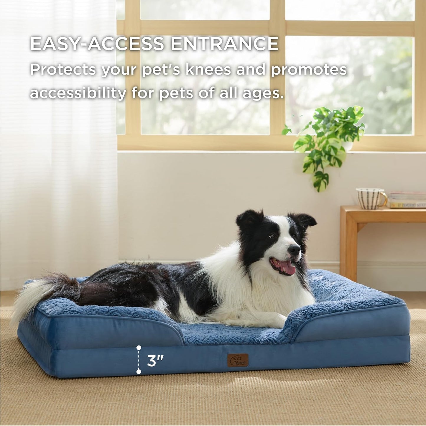 Bedsure Orthopedic Dog Beds Large Sized Dog - Washable Large Dog Cat Bed Waterproof, Comfort Dogs Couch Sofa with Washable Removable Cover, Pet Bed with Nonskid Bottom, Plush-Blue, 35" - Pet Explorer