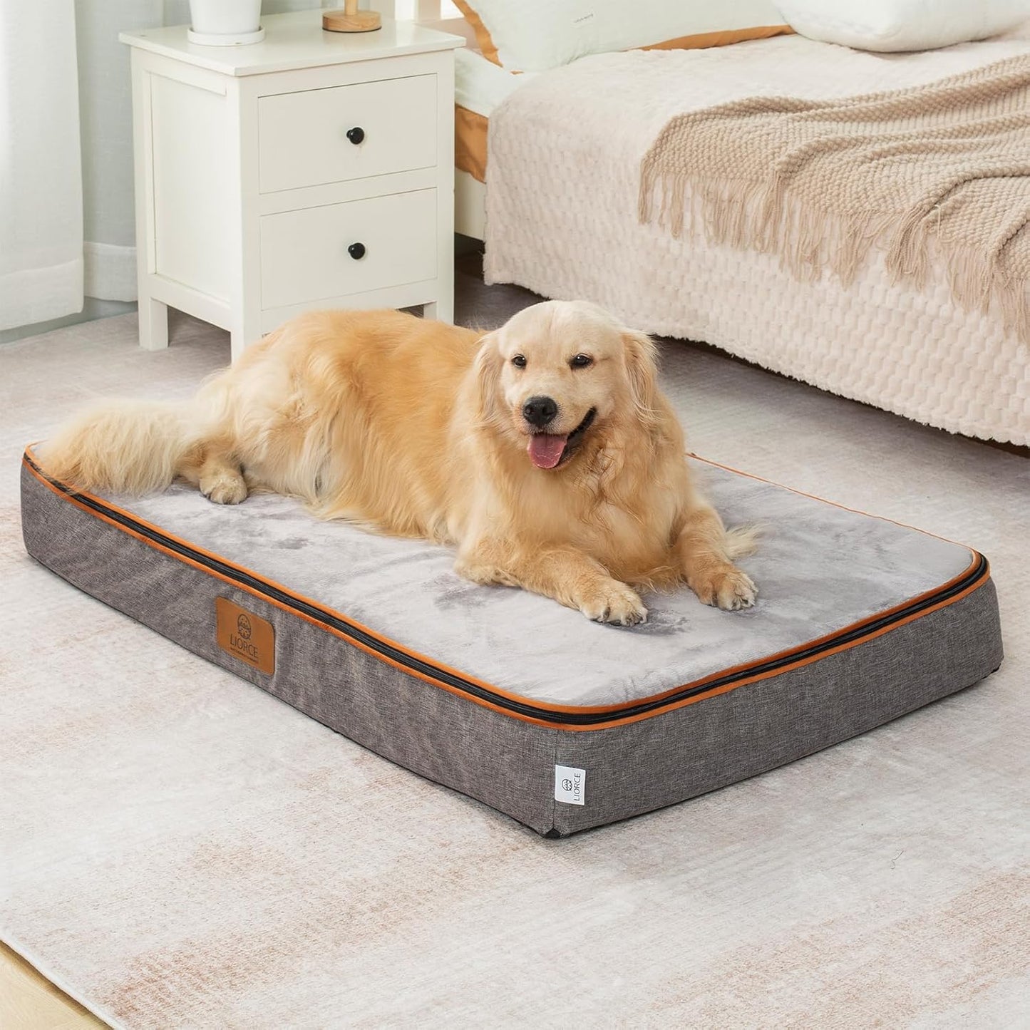 Orthopedic Memory Foam XXL Dog Bed - 6" Thick Beds for Extra Large Sized Dog - Waterproof Removable Washable Cover & Wrap-Around Zipper - Ultimate Comfort & Easy Maintenance, Light Grey - Pet Explorer