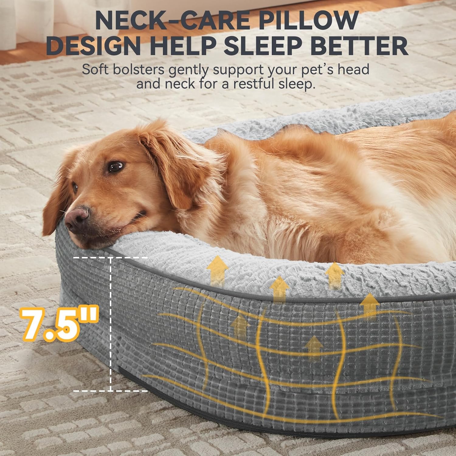 JOEJOY Orthopedic Dog Bed for Extra Large Dogs, Egg-Crate Memory Foam Pet Bed with Bolster Sides, Waterproof Lining, Removable Washable Cover & Non-Slip Bottom, Light Grey - Pet Explorer
