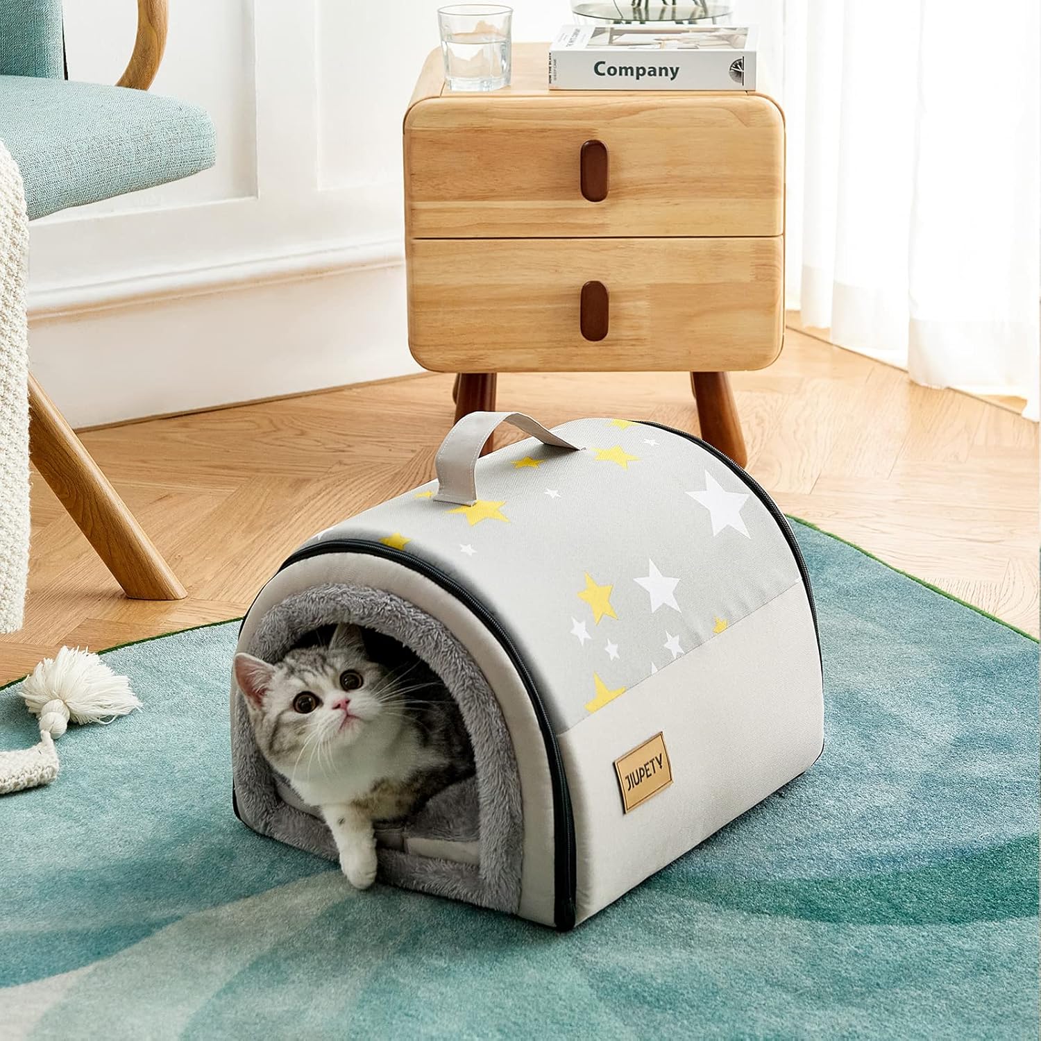 Jiupety Cozy Small Pet Dog House, 2 in 1 Puppy House, S Size for Cat and Puppy, Warm Cave Sleeping Nest for Cats and Dogs, S(15"×12"×11"), Up to 5.5 Lb, Grey - Pet Explorer