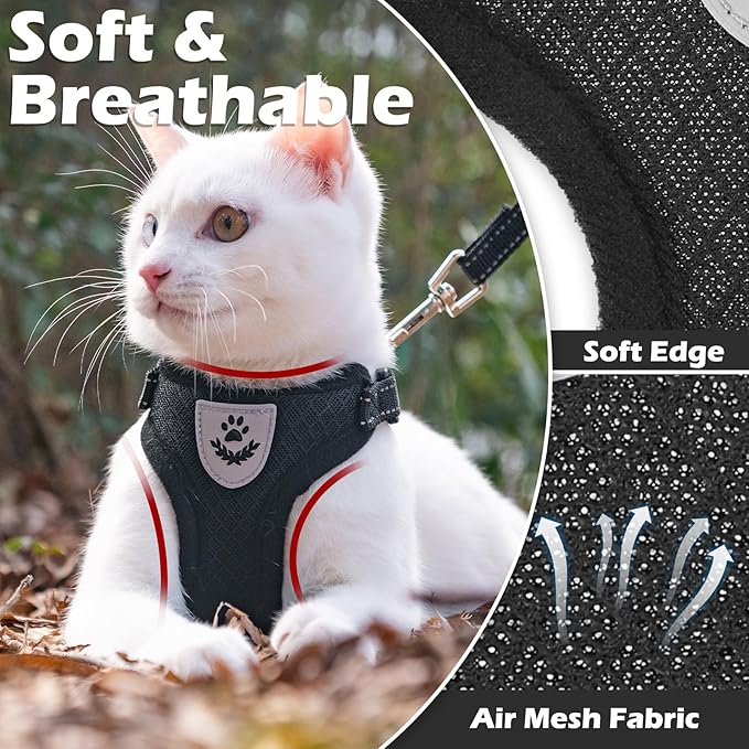 EXPAWLORER Cat Harness and Leash Set - Adjustable Escape Proof, Soft Reflective Vest Harness for Outdoor Walking, Breathable Lightweight Jacket for Small Medium Cats, Black M