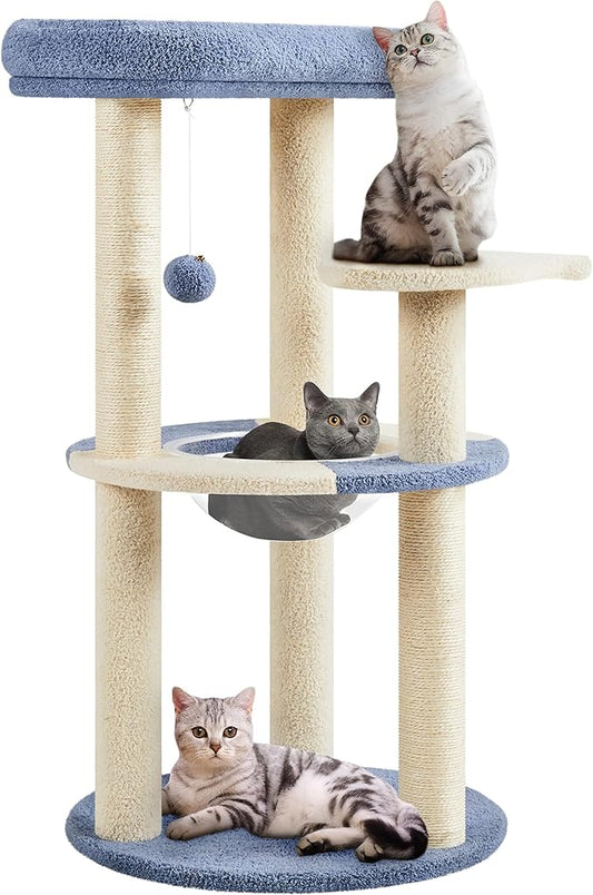 Yaheetech Cat Tree, 35.5in Cat Tower for Indoor Cats, Cat House with Scratching Posts & Padded Perch & Space Capsule, Cute Kitten Tree, Pet Furniture for Kittens, Blue/Beige
