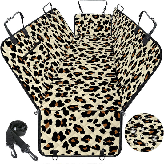 Dog Car Seat Cover, Durable Waterproof Scratch Proof Nonslip Dog Hammock, Back Seat Covers with Pocket for Cars SUVs and Trucks - S, Leopard/Black - Pet Explorer