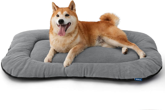 Bedsure Washable Dog Crate Pad for Large Dogs, Anti-Slip Puppy Kennel Dog Bed for Crate - Ultra Soft Fleece Flat Thin Pet Mat (Not Chew Proof), Light Grey 35"x22" - Pet Explorer
