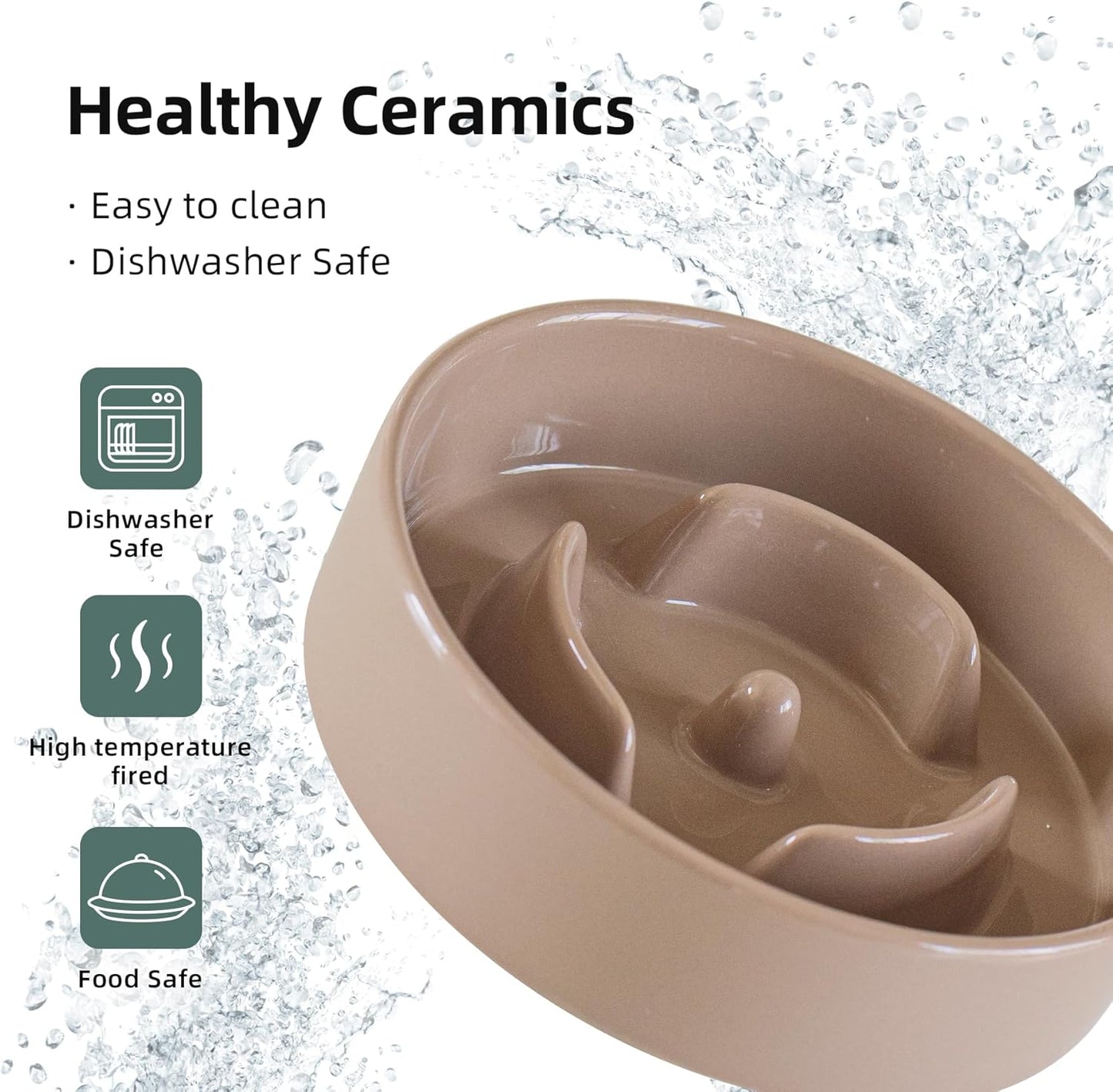 6.1inch Dog Bowl Slow Feeder Ceramic for Small Dog, Pet Slow Feeder, Stop Bloat, Preventing Choking(Single Bowl-Brown Coffee) - Pet Explorer