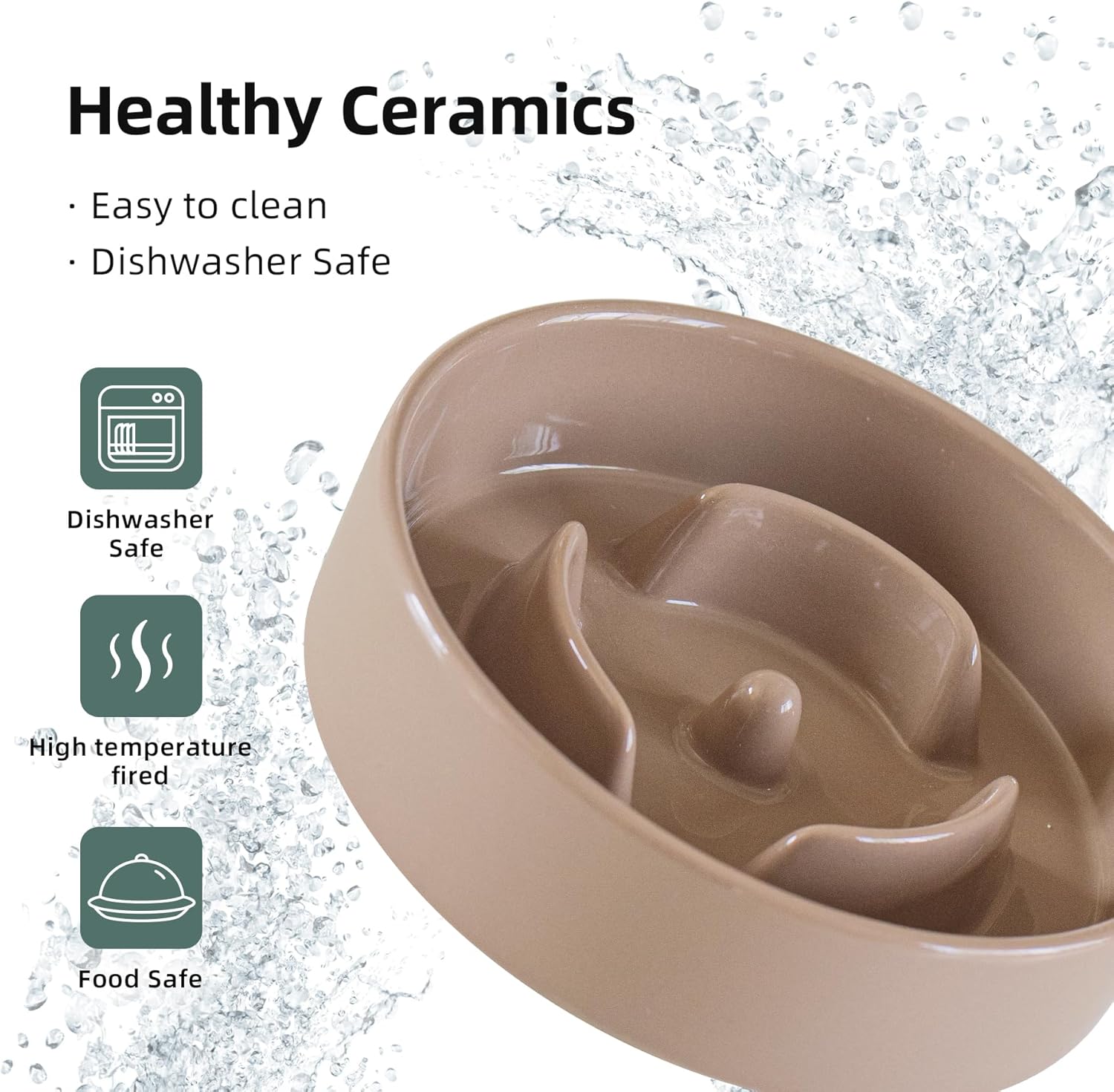 6.1inch Dog Bowl Slow Feeder Ceramic for Small Dog, Pet Slow Feeder, Stop Bloat, Preventing Choking(Single Bowl-Brown Coffee) - Pet Explorer