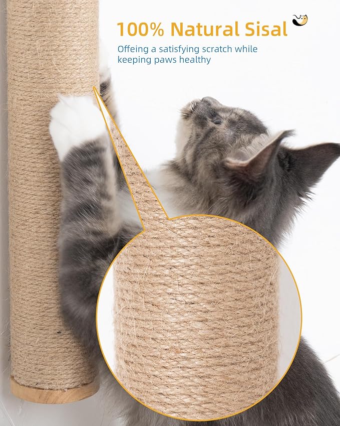 34" Cat Scratching Post on Wall for Large Cats, Wall Mounted Wood Cat Scratcher Furniture for Indoor Cats, Tall and Sturdy Corner Climbing Pole