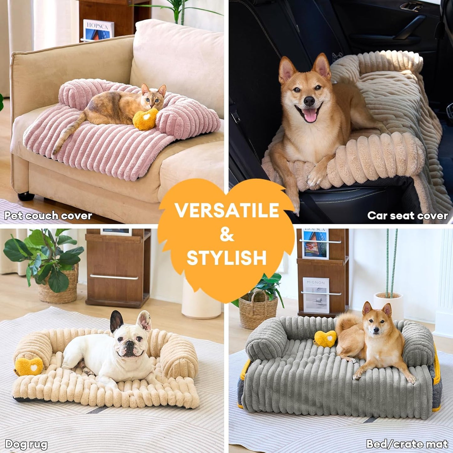 FUNNY FUZZY Pet Couch Cover for Sofa, Calming Dog Bed for Couch, Fluffy Plush Dog Couch Mat for Furniture Protector for Large Medium Small Pets, 47×37 in, Blue