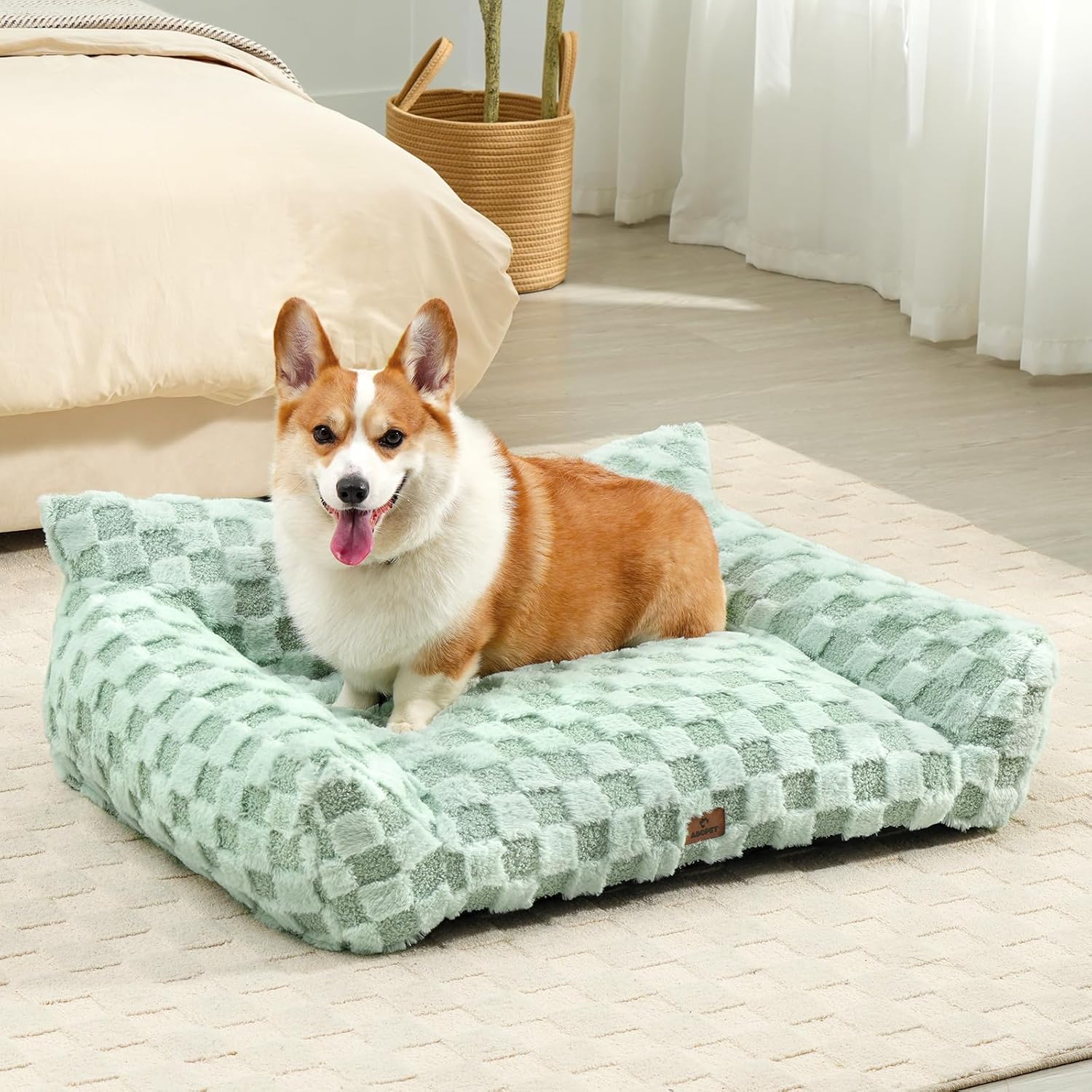 Cat Bed Cat Couch for Puppy and Kitten, Fluffy Pet Sofas Medium Dog Sofa Bed, Supportive Cats Sofa for Indoor Cats, Washable Cover & Non-Slip, 32 inch, Green - Pet Explorer