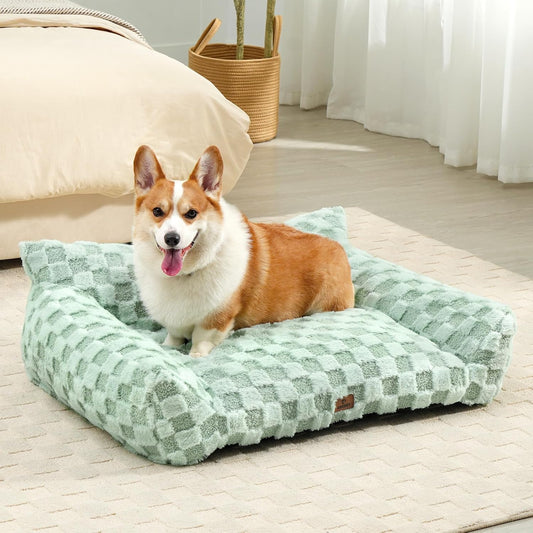 Large Dog Bed Sofa, Fluffy Pet Bed for Medium and Large Dogs, Supportive Dog Couch Sofa for Dogs, Pet Sofas with Washable Cover & Non-Slip, 38 inch, Green - Pet Explorer