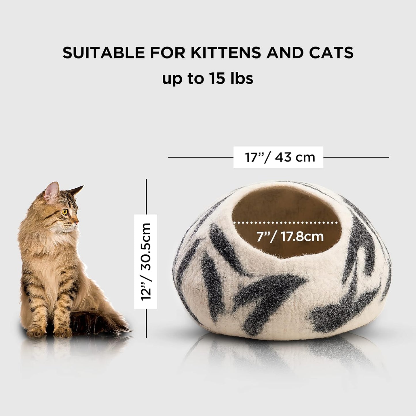Woolygon Premium Felt Cat Cave Bed - Wool Kitty Beds Handcrafted Kitten Caves Bed for Indoor Cats - Made from 100% Eco-Friendly Merino Wool, Foldable Cat Hidewawy Covered Cat House Pod - Pet Explorer
