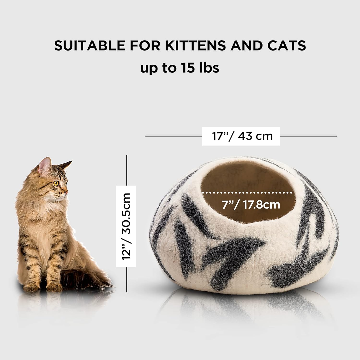 Woolygon Premium Felt Cat Cave Bed - Wool Kitty Beds Handcrafted Kitten Caves Bed for Indoor Cats - Made from 100% Eco-Friendly Merino Wool, Foldable Cat Hidewawy Covered Cat House Pod - Pet Explorer