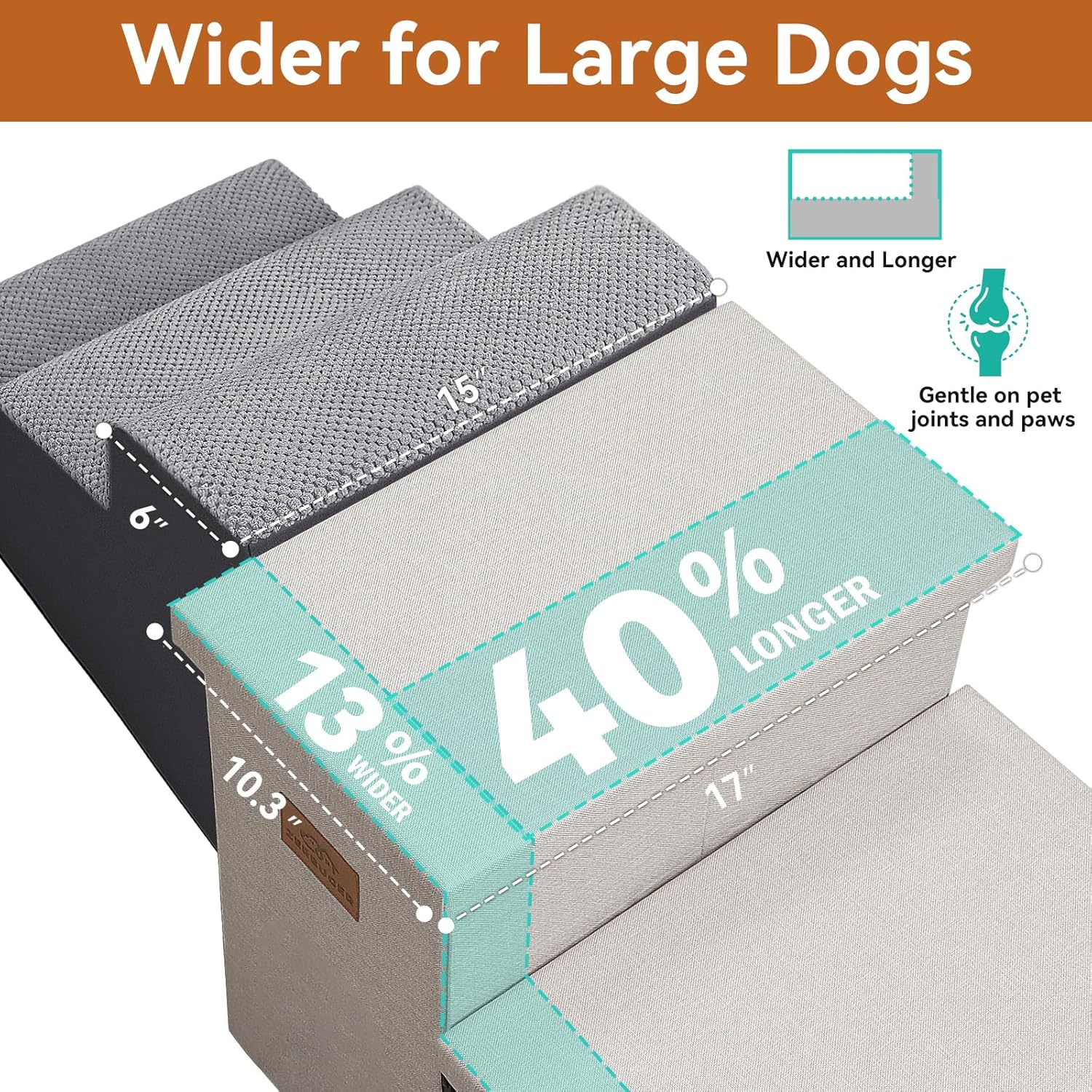Dog Stairs with Storage 18" H, 3-Step Wider Dog Steps for Small/Medium/Large Old Dogs Cats, Folding Sturdy Pet Stairs Climbing Bed or Couch, Ramp for Car Up to 200 lbs (Beige, No Condo) - Pet Explorer
