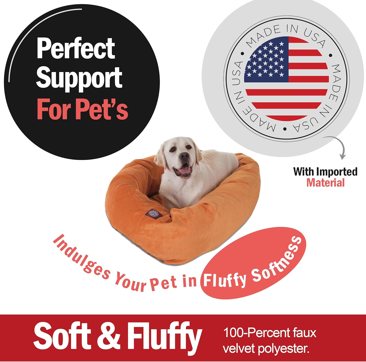 Majestic Pet 40 Inch Micro Velvet Calming Dog Bed Washable 40x29x9 (inch) – Cozy Soft Round Donut Dog Bed with Spine for Head Support - Pet Bed Large – Orange (2025) - Pet Explorer