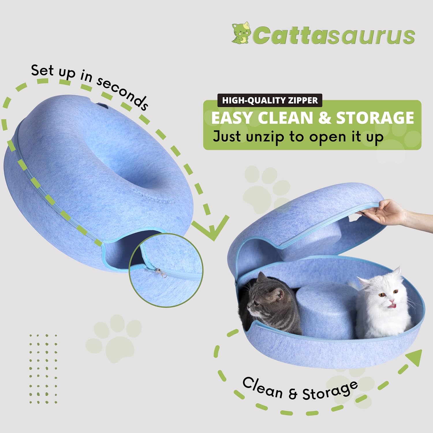 CATTASAURUS Peekaboo Cat Cave for Multiple & Large Cats Up to 30-45 Lbs, Scratch Detachable & Washable Tunnel Bed, Comfy Donut Cat Cave (Blue, Large) - Pet Explorer
