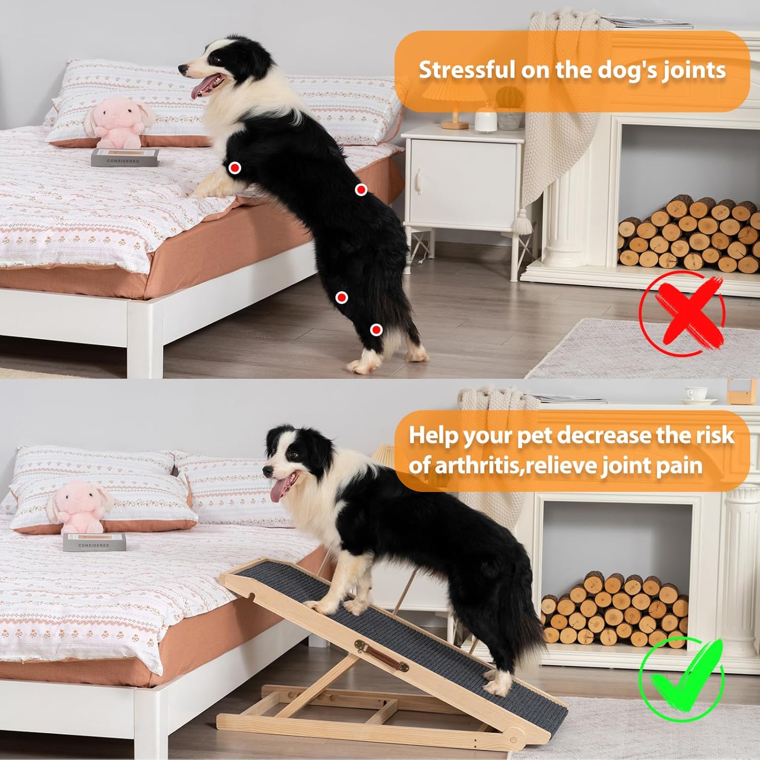Dog Ramp for Bed Couch - Pet Steps Stairs to Get on Bed Couch 11.8"-19.6" High for Small or Large Dog Up to 200 lbs, Adjustable Wooden Dog Ramp Steps Foldable Portable, Anti-Slip Carpet (Natural) - Pet Explorer