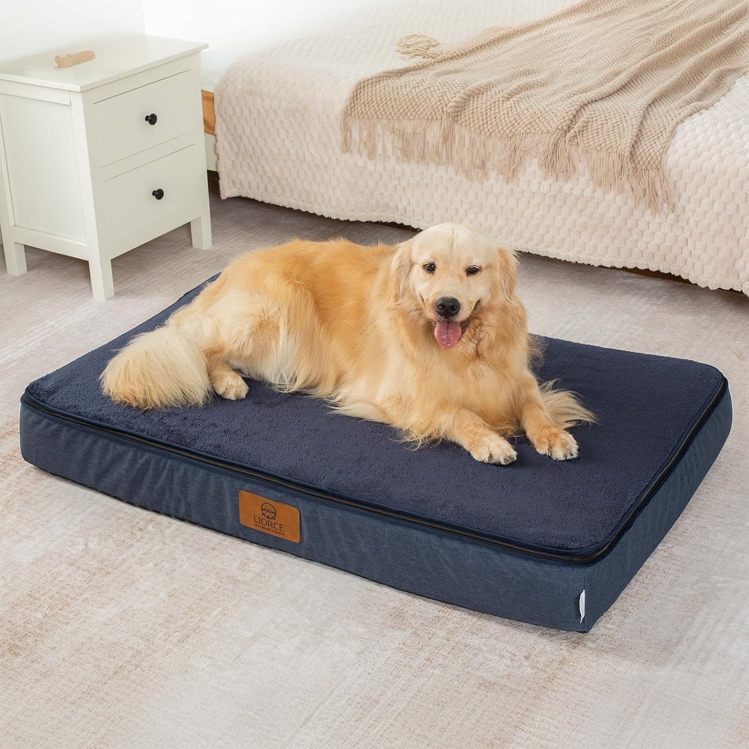 Orthopedic Memory Foam XXL Dog Bed - 6" Thick Beds for Extra Large Sized Dog - Waterproof Removable Washable Cover & Wrap-Around Zipper - Ultimate Comfort & Easy Maintenance, Navy - Pet Explorer