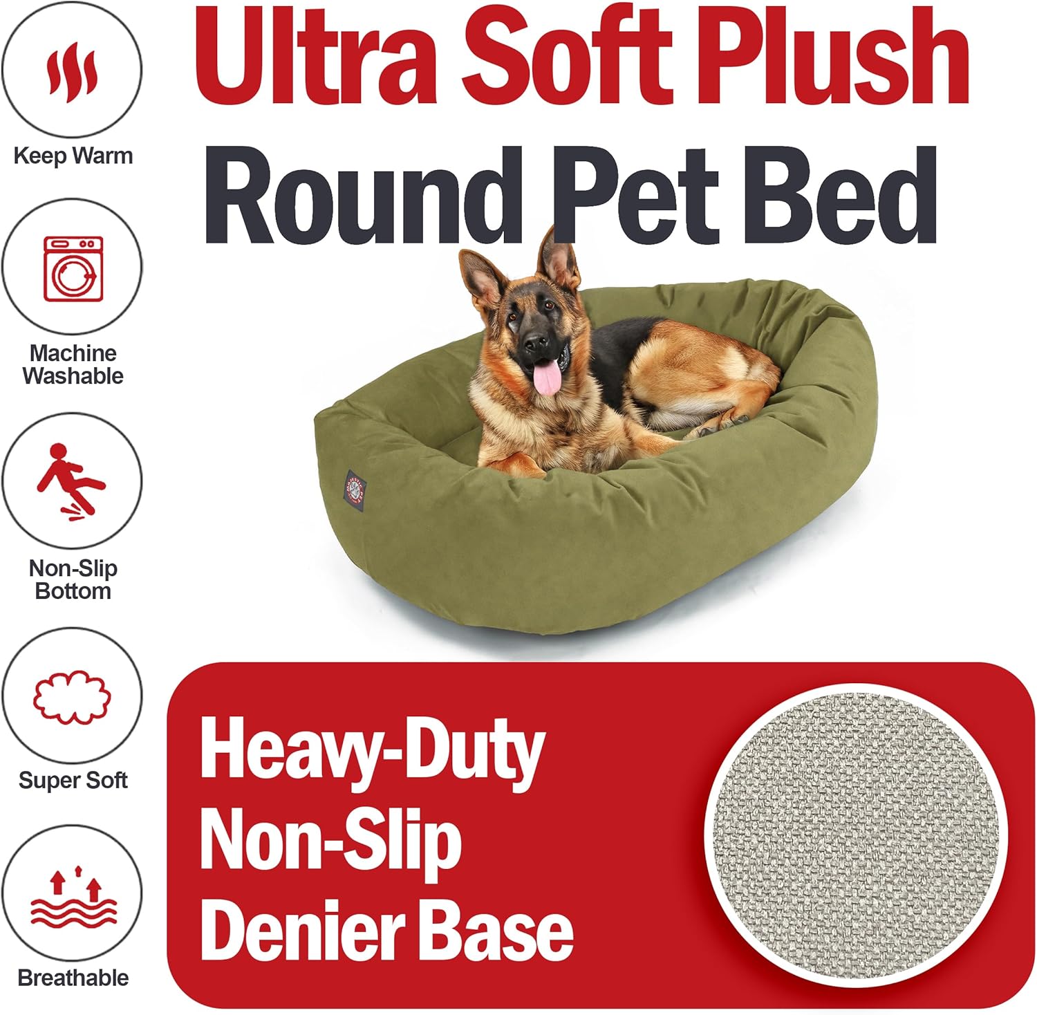 Majestic Pet 52 Inch Suede Calming Dog Bed Washable 52x35x11 (Inch) – Cozy Soft Round Donut Dog Bed with Spine Support for Dogs to Rest Their Head - Pet Bed X- Large - Sage (2025) - Pet Explorer