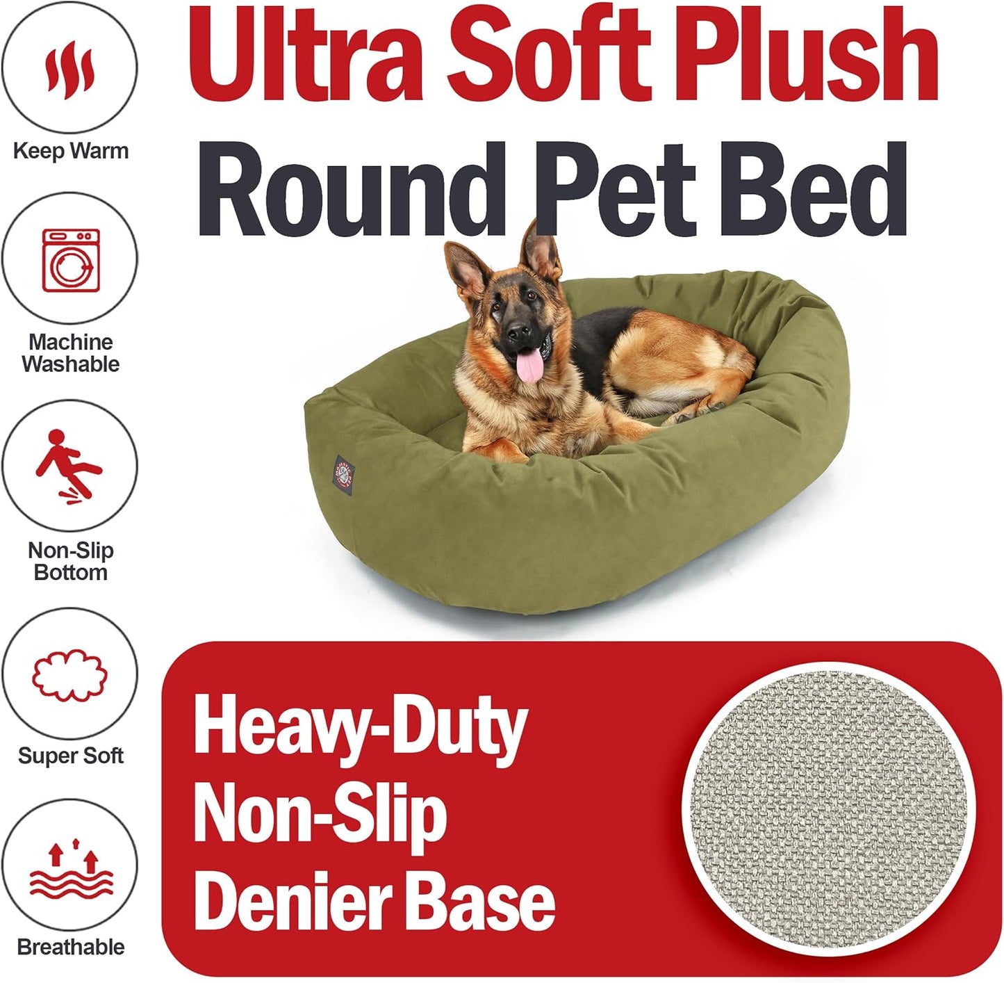 Majestic Pet 52 Inch Suede Shredded Memory Foam Mix Calming Extra Large Dog Bed Washable 52 x 35 x 11 (Inch) - Cozy Soft Round Donut Dog Bed with Spine for Head Support - Pet Bed Sage - Pet Explorer