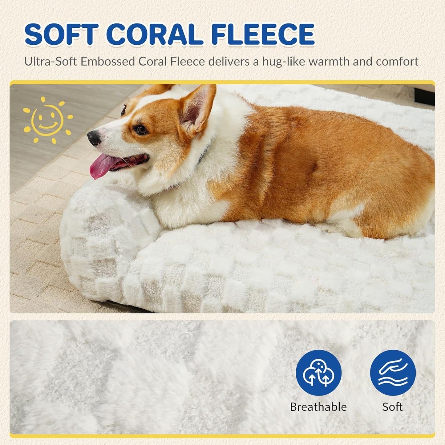 Cat Bed Dog Couch for Puppy and Kitten, Fluffy Dog Bed Medium Dogs Couch, Supportive Cat beds for Indoor Cats, Washable Cover & Non-Slip, 32 inch, White - Pet Explorer