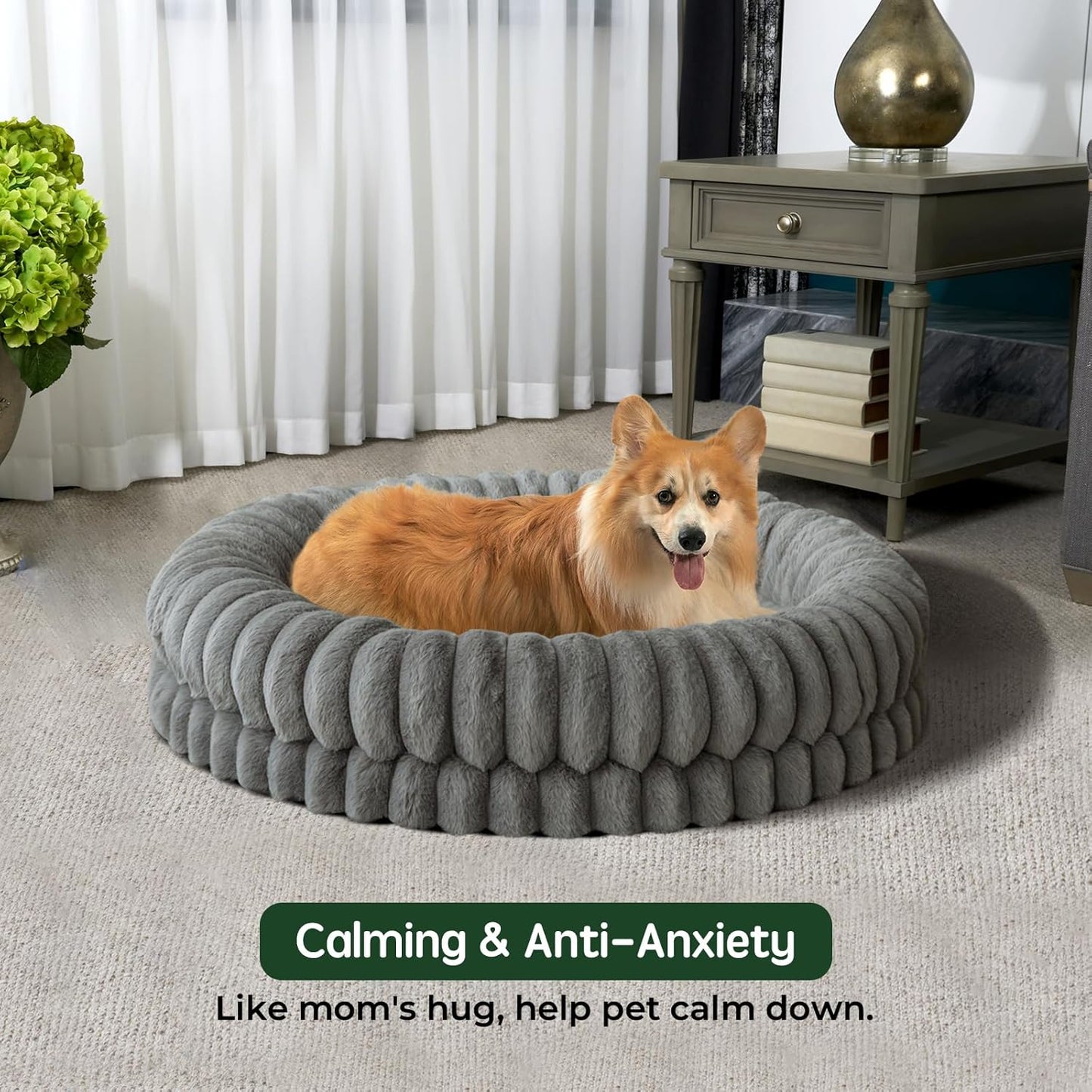 BALANCE Luxury Donut Dog Bed, 36 Inches Round Dog Beds Large Sized Dogs Washable, Orthopedic Calming Dogs Bed for Pets with Anti-Slip Bottom, Gray - Pet Explorer