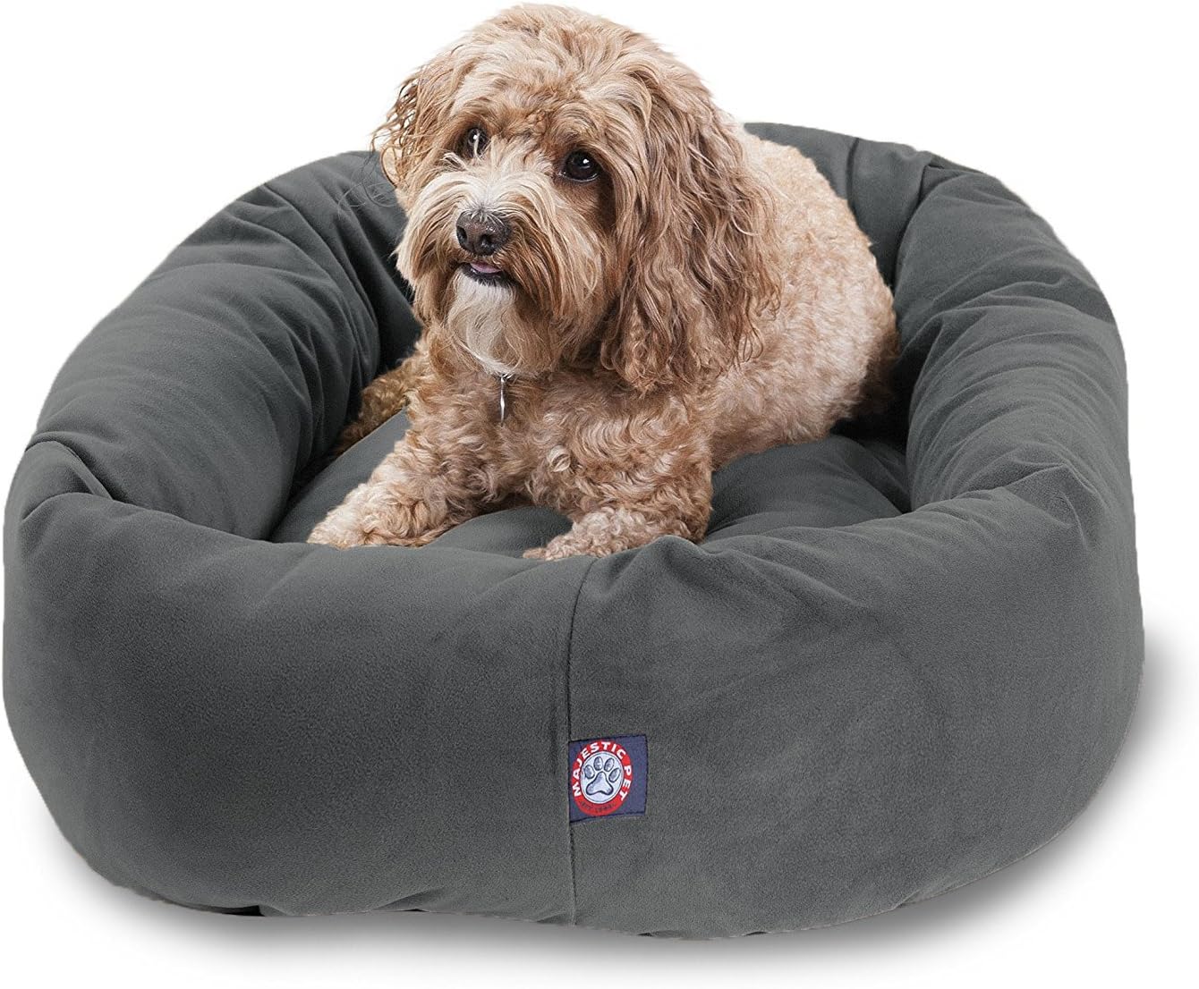 Majestic Pet 32 Inch Suede Calming Dog Bed Washable 32x23x7 (Inch) – Cozy Soft Round Donut Dog Bed with Spine Support for Dogs to Rest Their Head - Pet Bed Medium – Gray - Pet Explorer