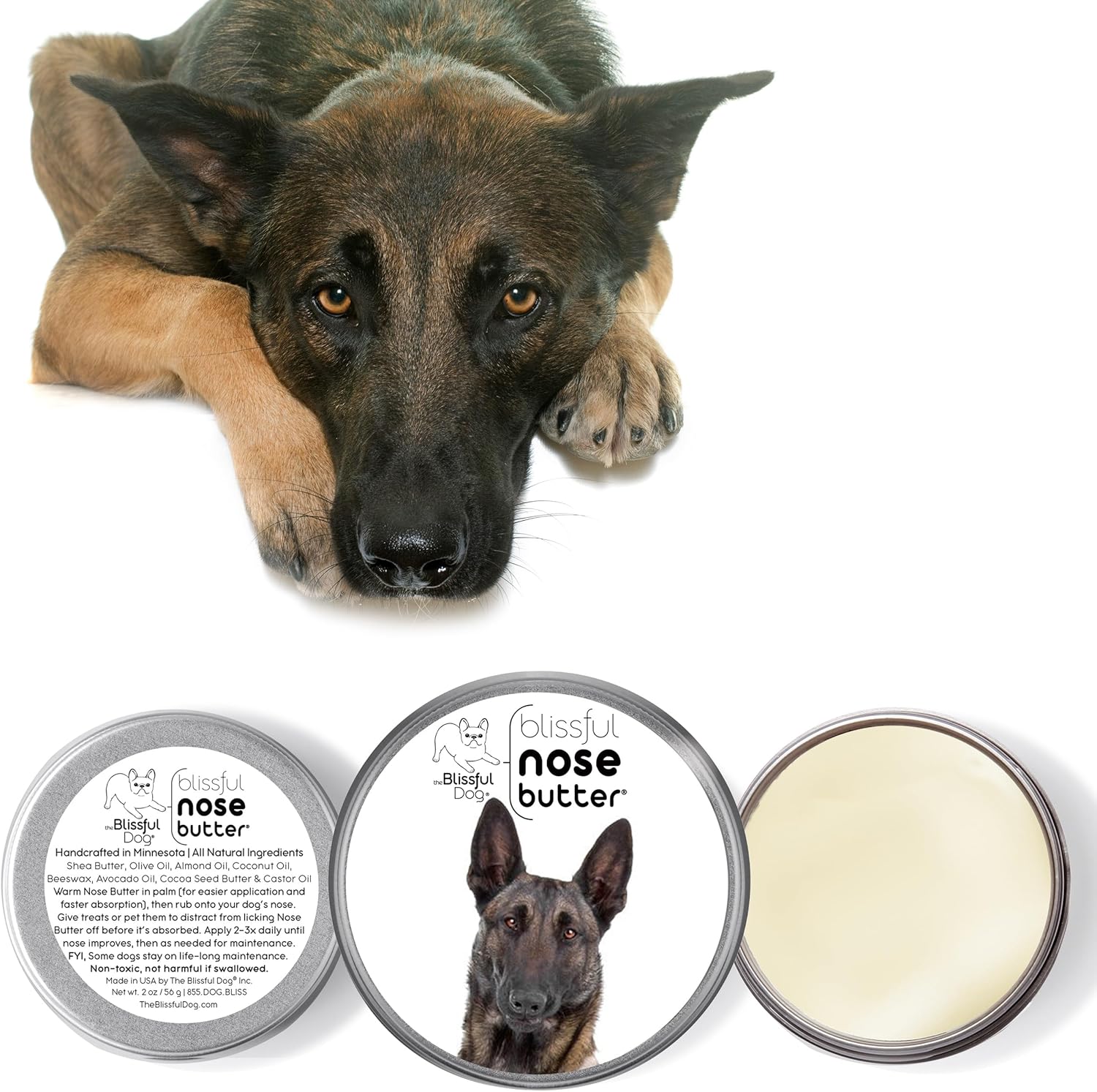 The Blissful Dog Belgian Malinois Nose Butter for Dry, Cracked Skin, Lick-Safe Dog Nose Balm with Moisturizing Shea Butter, Almond, Olive, and Essential Oils, Pet Supplies, Uncented, 2 oz. - Pet Explorer