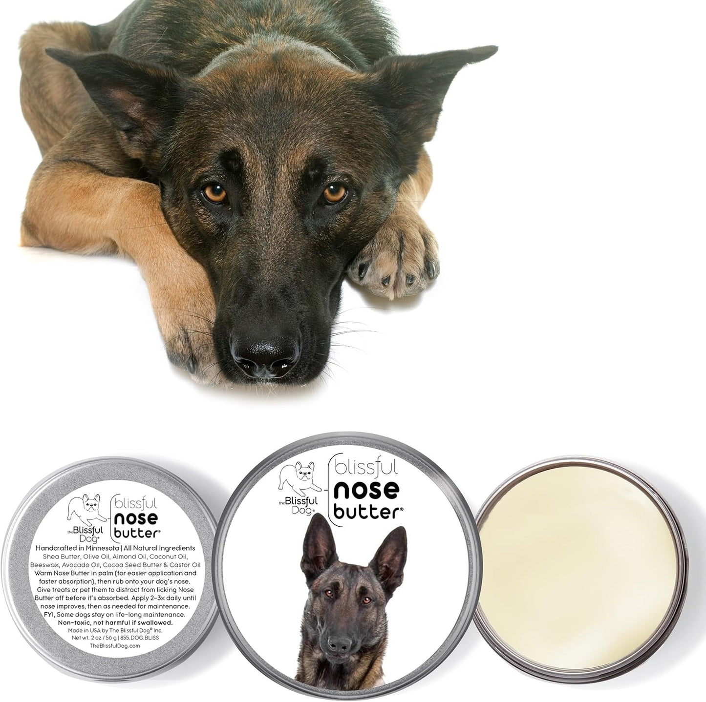 The Blissful Dog Belgian Malinois Nose Butter for Dry, Cracked Skin, Lick-Safe Dog Nose Balm with Moisturizing Shea Butter, Almond, Olive, and Essential Oils, Pet Supplies, Uncented, 1 oz. - Pet Explorer