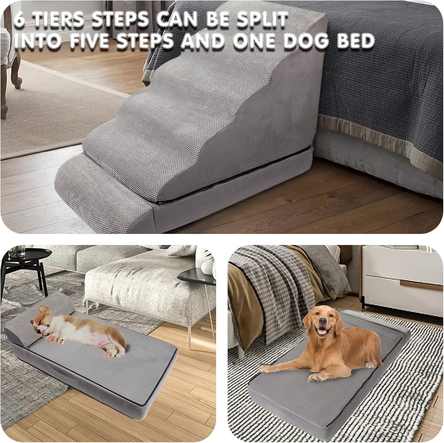 Dog Stairs & Steps for High Beds 30 Inches Tall, LitaiL 6 Steps Pet Stairs/Steps for Beds 24-30inch High for Small Large Dogs, Non-Slip Dog Ramps/Ladder for Old Dogs/Cats - Pet Explorer