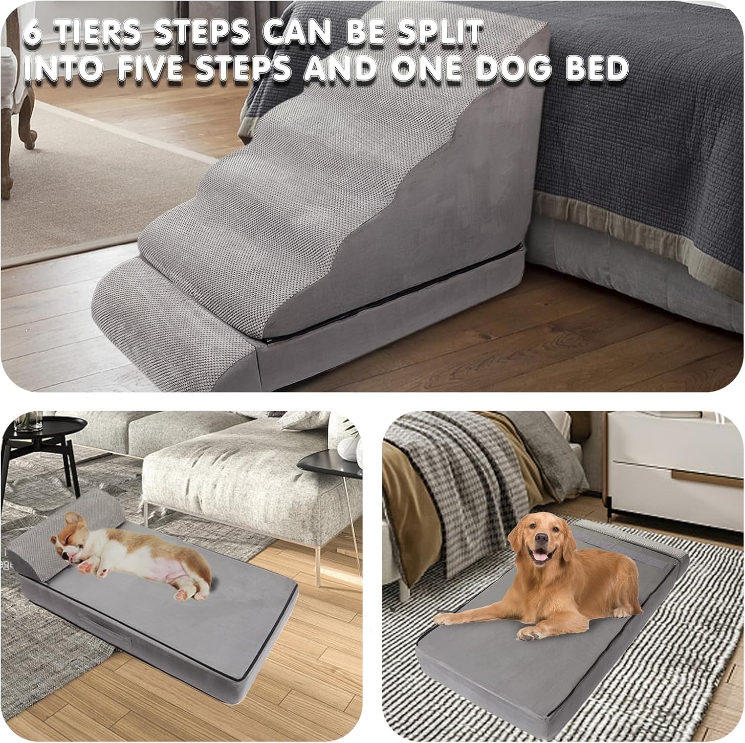 Dog Stairs & Steps for High Beds 30 Inches Tall, LitaiL 6 Steps Pet Stairs/Steps for Beds 24-30inch High for Small Large Dogs, Non-Slip Dog Ramps/Ladder for Old Dogs/Cats - Pet Explorer