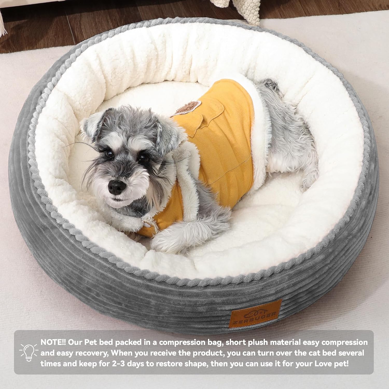 23in Round Cat Dog Bed for Large Medium Small Dogs Cats, Machine Washable Sleeping Sofa, Non-Slip Bottom Breathable Soft Calming Pet Cuddler for Indoor/Outdoor/Car/Cage, Light Grey - Pet Explorer
