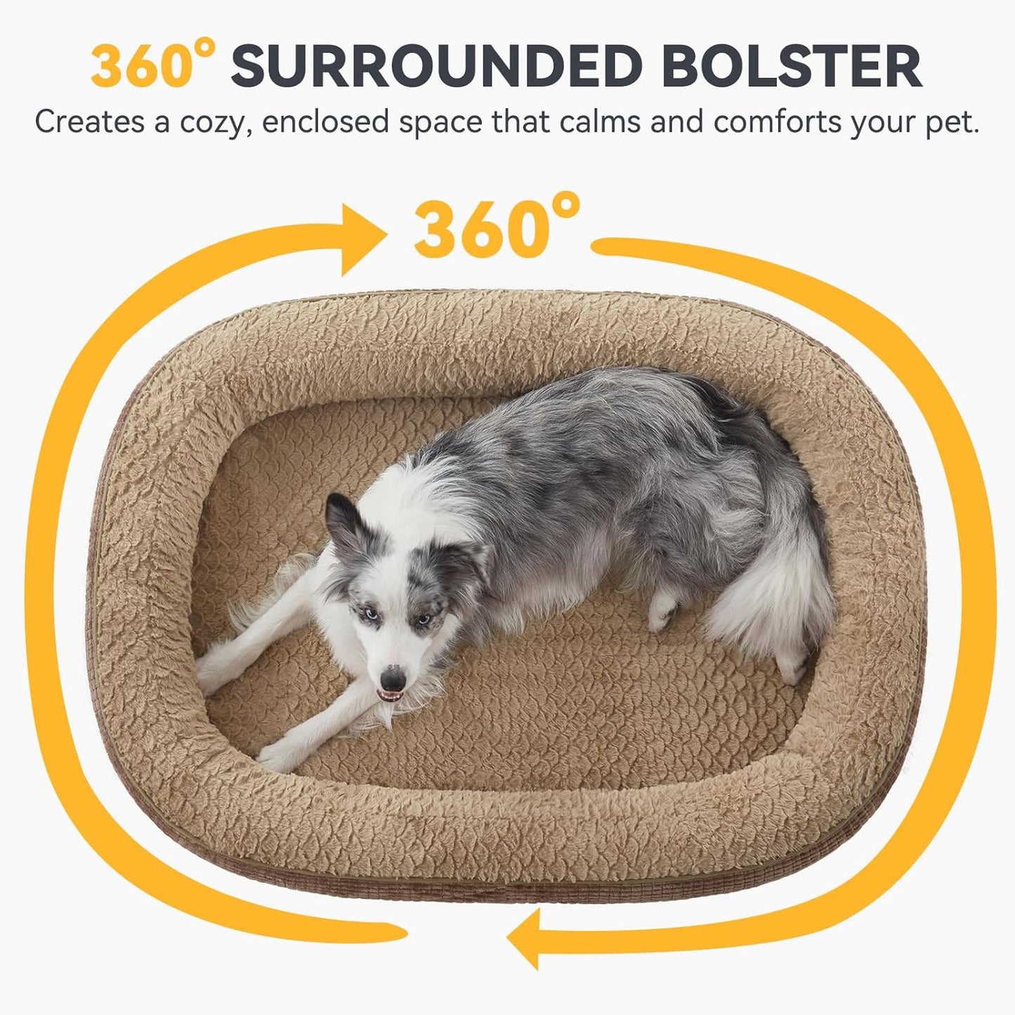 JOEJOY Orthopedic Dog Bed for Extra Large Dogs, Egg-Crate Memory Foam Pet Bed with Bolster Sides, Waterproof Lining, Removable Washable Cover & Non-Slip Bottom, Brown - Pet Explorer