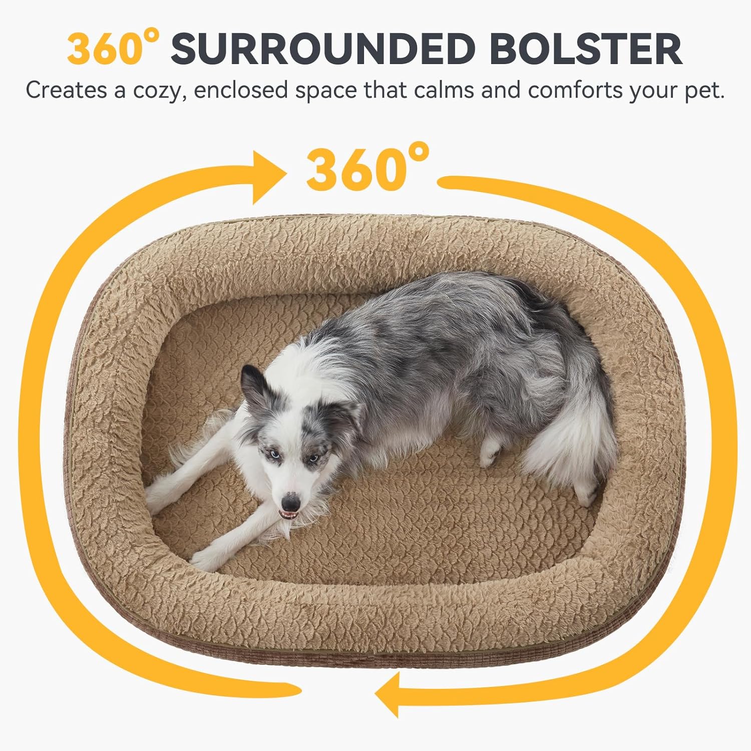 JOEJOY Orthopedic Dog Bed for Extra Large Dogs, Egg-Crate Memory Foam Pet Bed with Bolster Sides, Waterproof Lining, Removable Washable Cover & Non-Slip Bottom, Brown - Pet Explorer