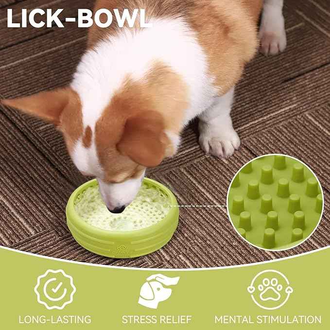 Dog Lick Bowl, Animire Freeze Lick Mat for Dogs, Non-Slip Slow Feeder Licking Bowl Enrichment Treat for Distraction Anxiety Relief, Food Grade Silicone, Dishwasher Safe(Green,L)